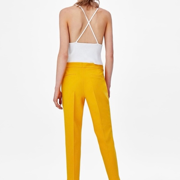 Zara mustard yellow straight leg trouser pant - Picture 3 of 11